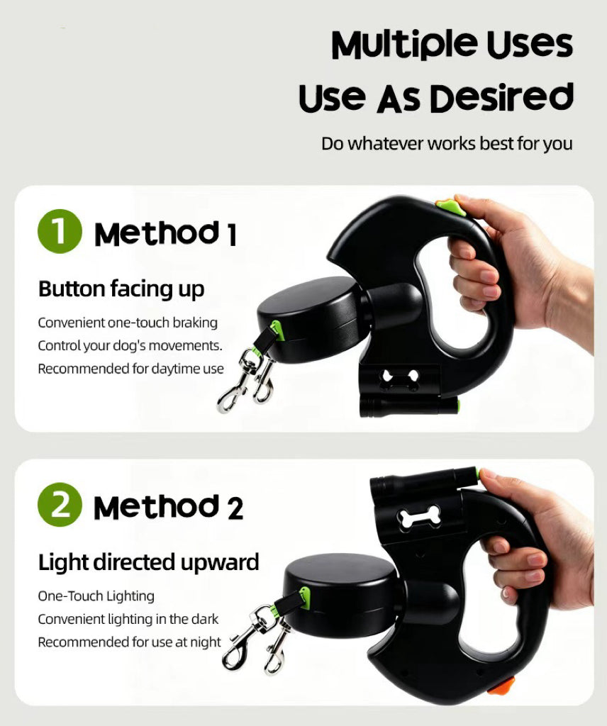 Dual Dog Retractable Leash - 2 Dogs, 10ft Each