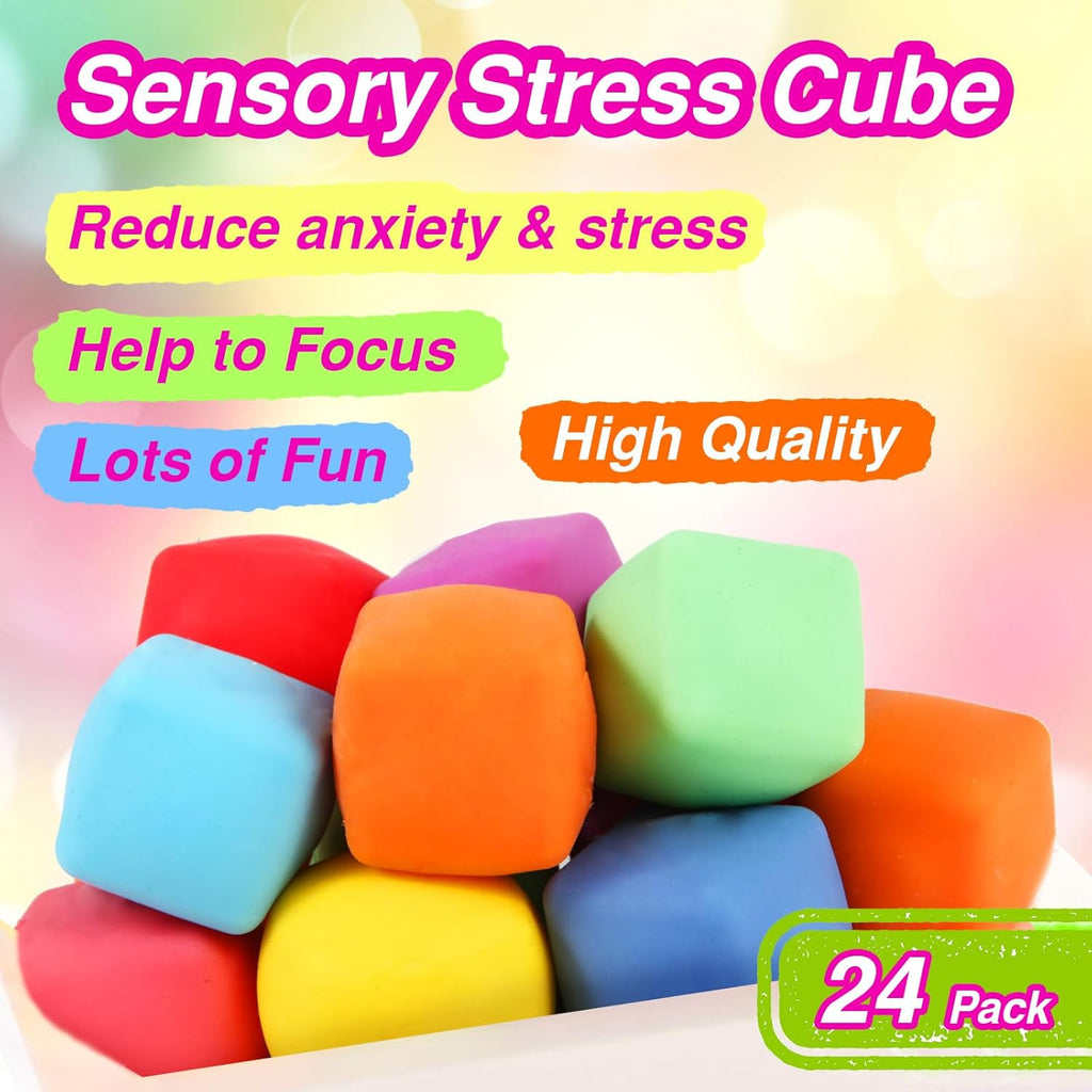 Mini Slow-Rising Stress Cubes – 24-Pack Colorful Squishy Fidget Toys