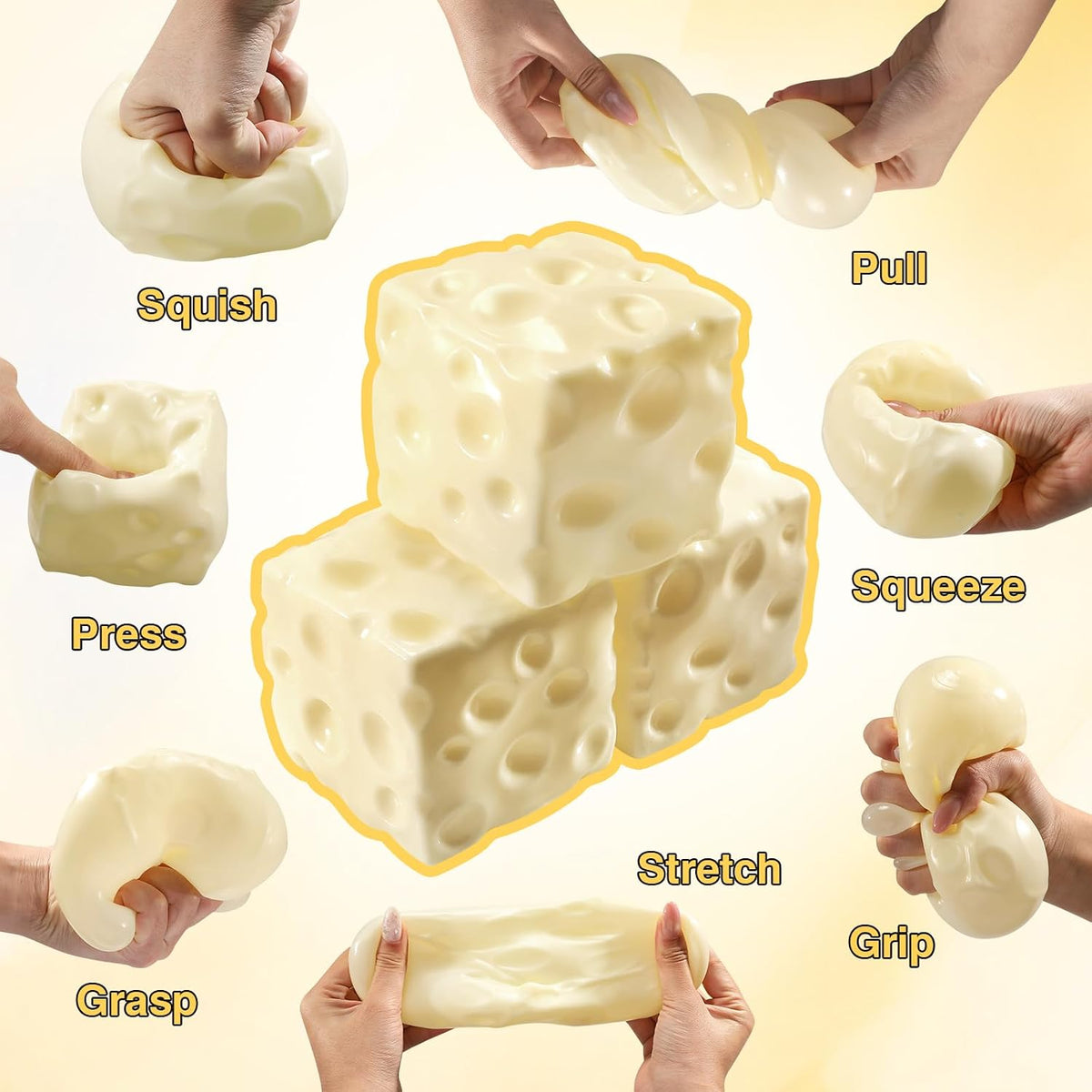 Cheese Squishy Stress Cube – Moldable Sensory Fidget Toy