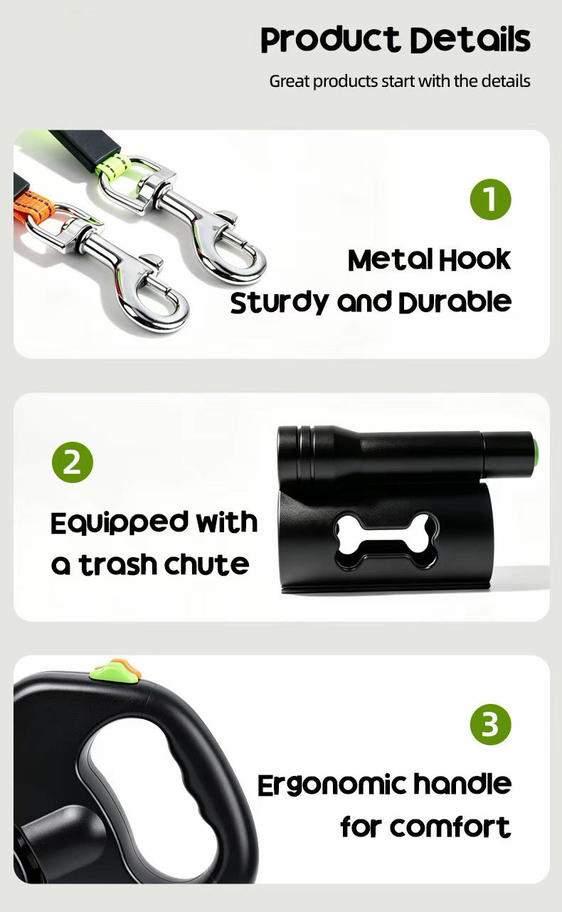 Dual Dog Retractable Leash - 2 Dogs, 10ft Each