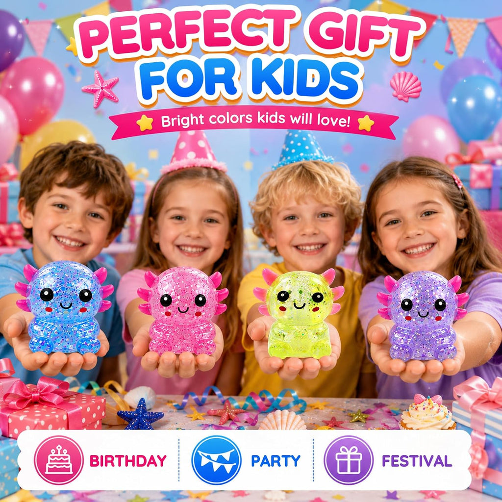 Glitter Axolotl Squishy Toy – Soft Sensory Squeeze Fidget