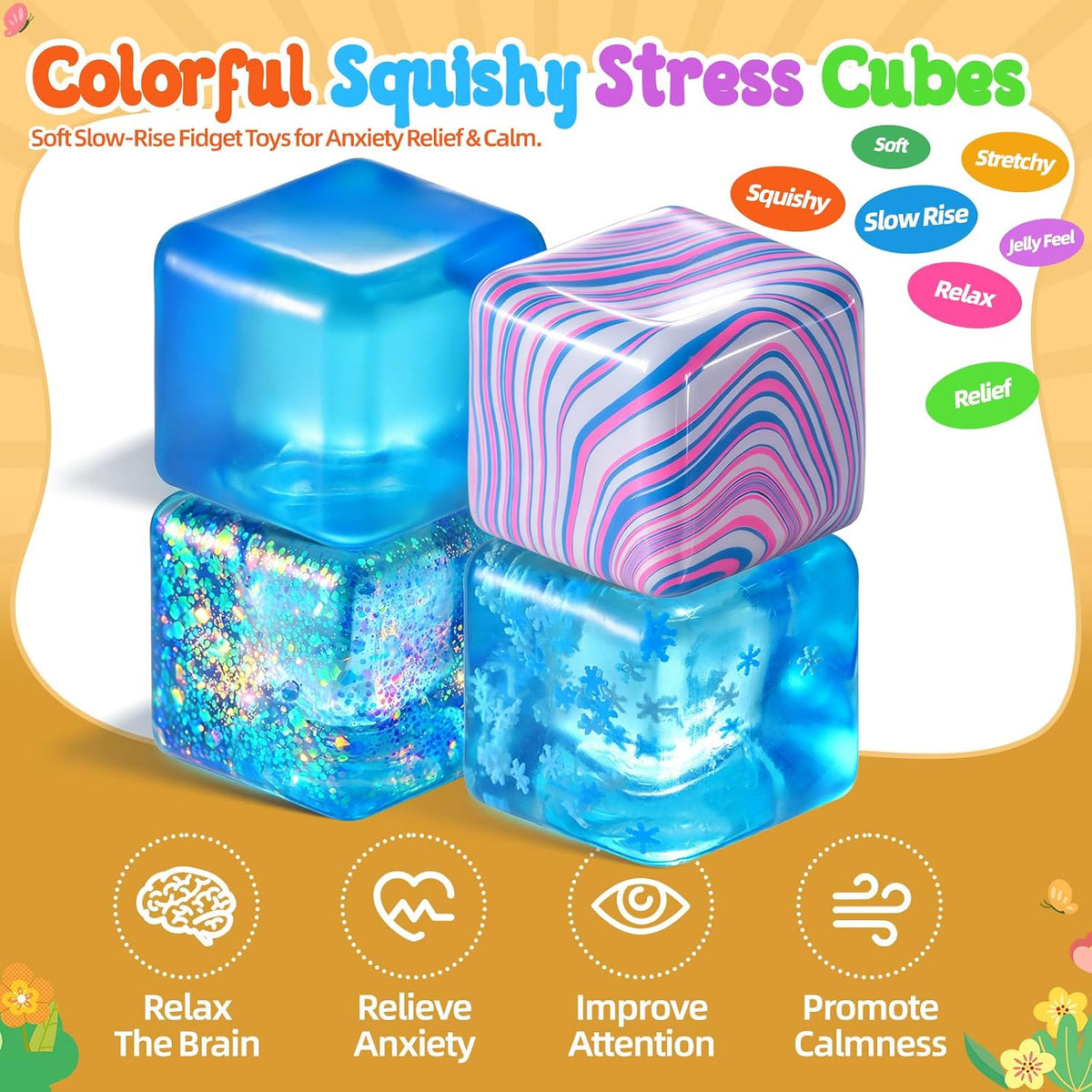 Squishy Stress Cube – Soft Sensory Squeeze Fidget Toy