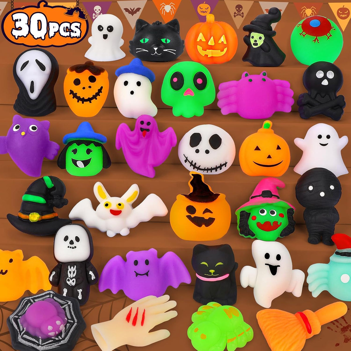 Mini Halloween Mochi Squishy Toys – 30/50 Pack Spooky Party Favors
