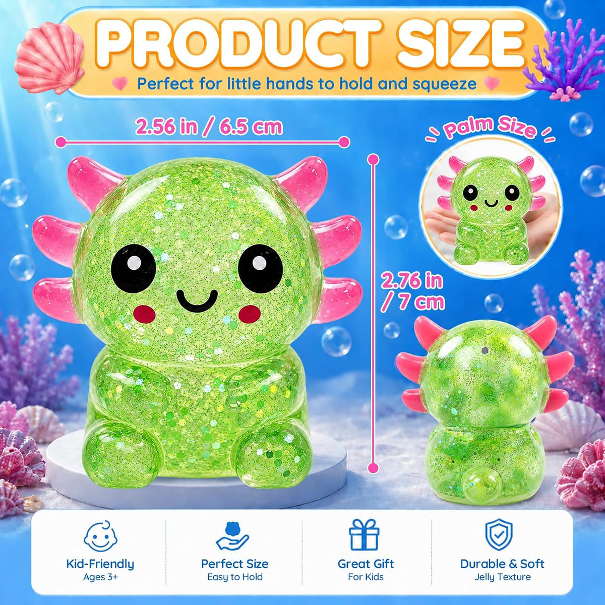 Glitter Axolotl Squishy Toy – Soft Sensory Squeeze Fidget