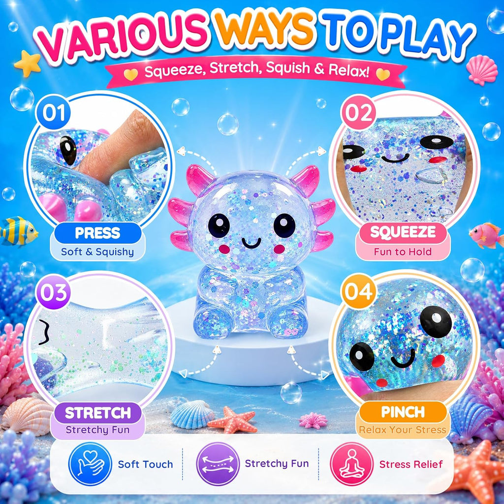 Glitter Axolotl Squishy Toy – Soft Sensory Squeeze Fidget