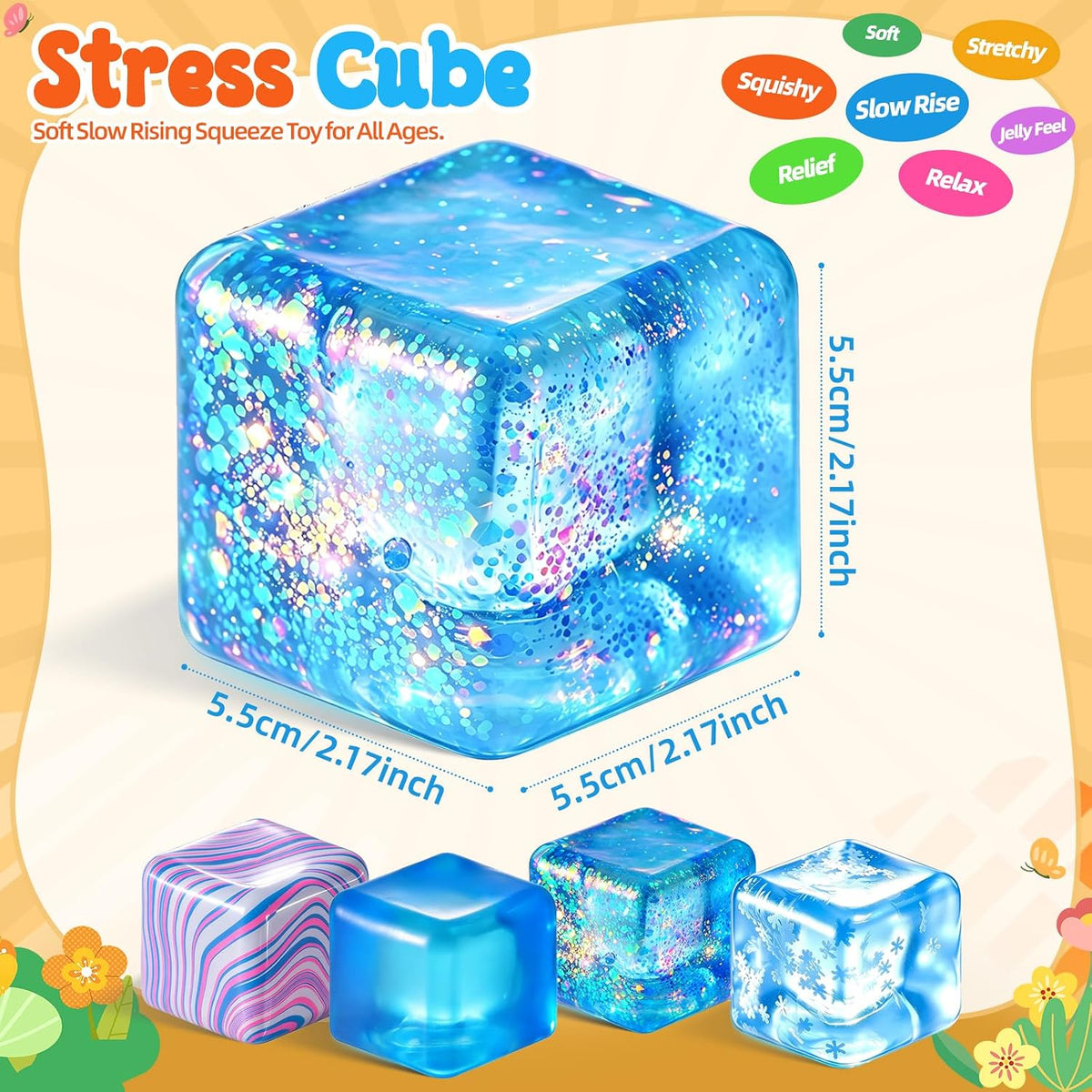 Squishy Stress Cube – Soft Sensory Squeeze Fidget Toy